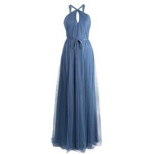 Marchesa Notte Marine Tulle Halter Maxi Dress Blue Bridesmaid Flawed 6 NWT